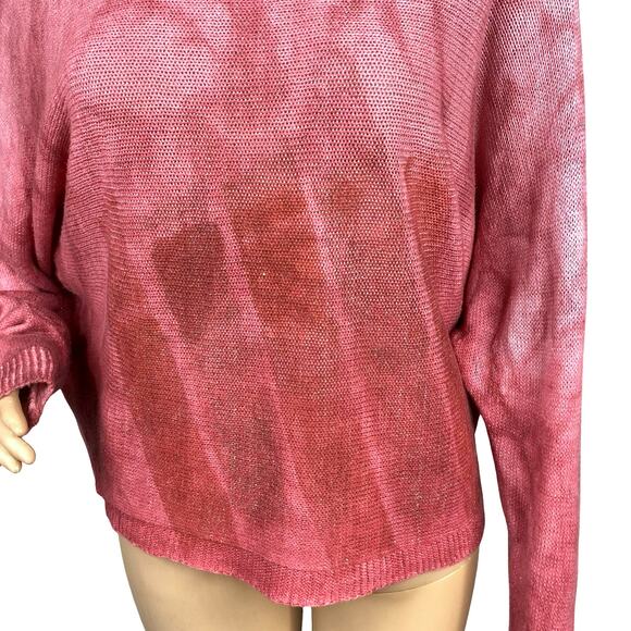 Wednesday Lulu Italy Pink Red Tie Dye Abstract Hand Painted Artsy Sweater - Picture 3 of 8